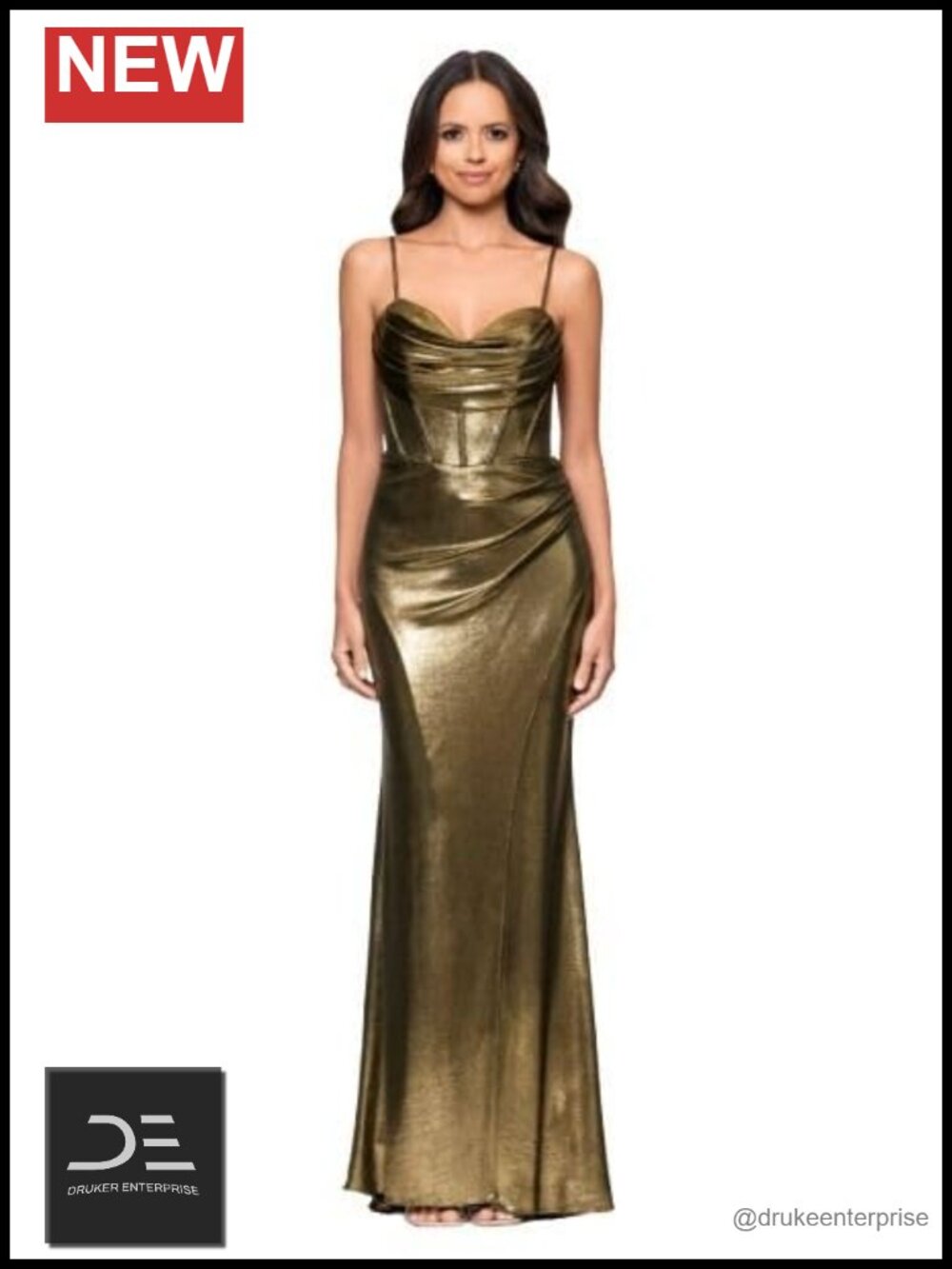 Metallic Jersey Cowl Neck Ruched Floor Length Formal Dress Sleeveless